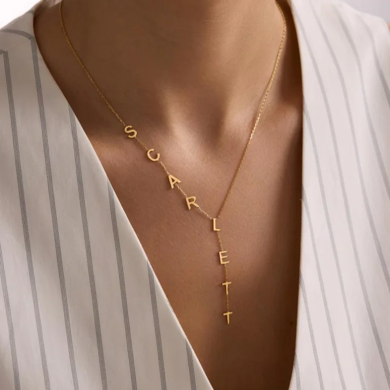 Roro's Personalized Lariat Initial Necklace Custom Drop Name Necklace Gold Name Y Necklace Personalized Gift for Her