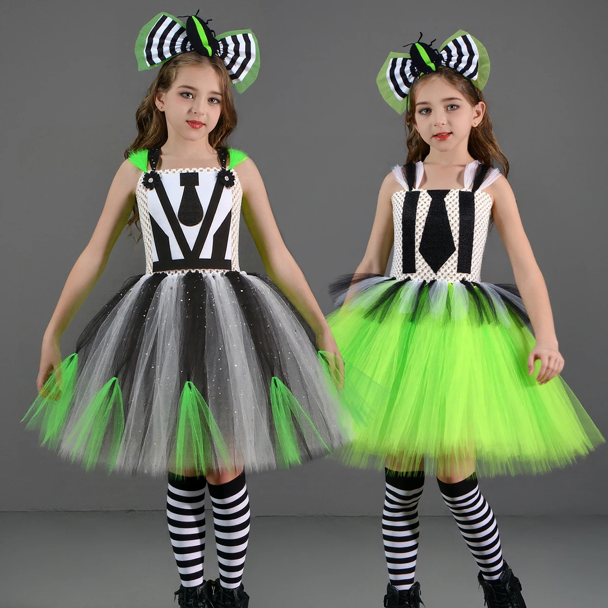 Kids Beetle Juice Halloween Costume Girls Black White Striped Cosplay Fancy Tutu Dress Children Carnival Party Dress Up Clothes
