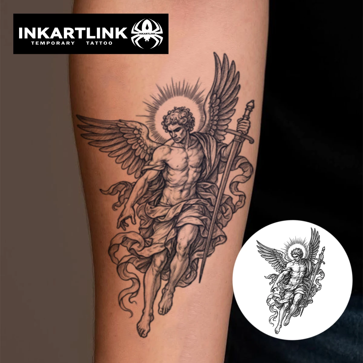 INKARTLINK 1PC Herbal Archangel Sword Tattoo Lasts 2-5 Days, Unisex for Gym, Workout & Divine Power