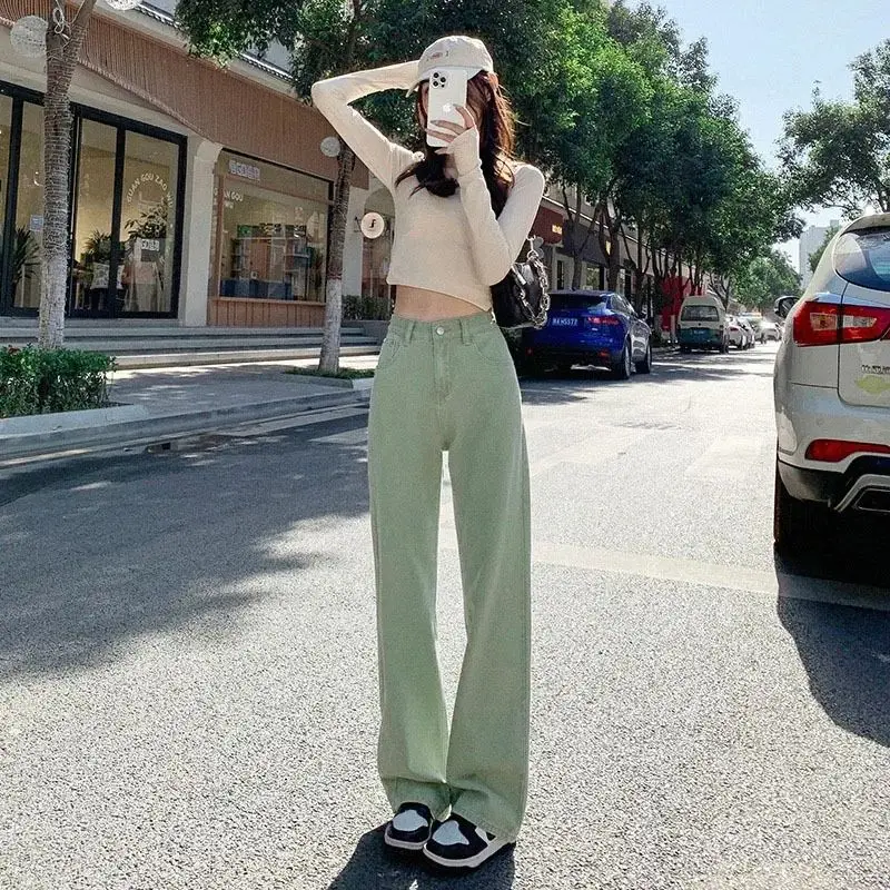 New Dad Harem Jeans Harajuku Style High Waist Straight Leg Bleach Washed Casual High End Women's Jeans for Early Autumn