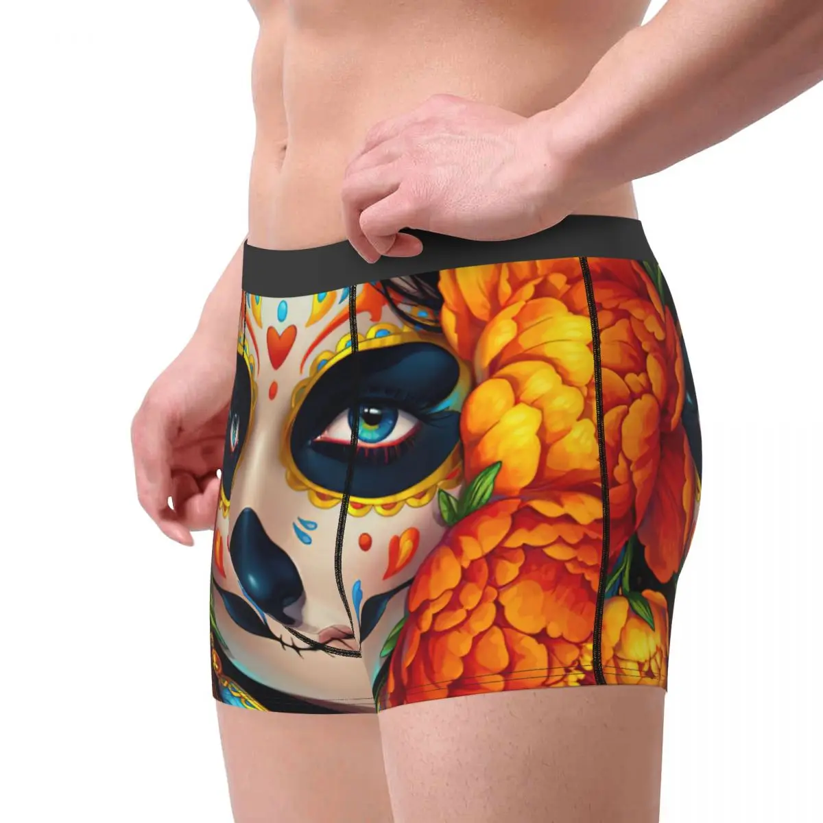 Funny Boxer Sugar Skull Halloween Shorts Panties Briefs Men's Underwear Santa Muerte Soft Underpants for Male S-XXL