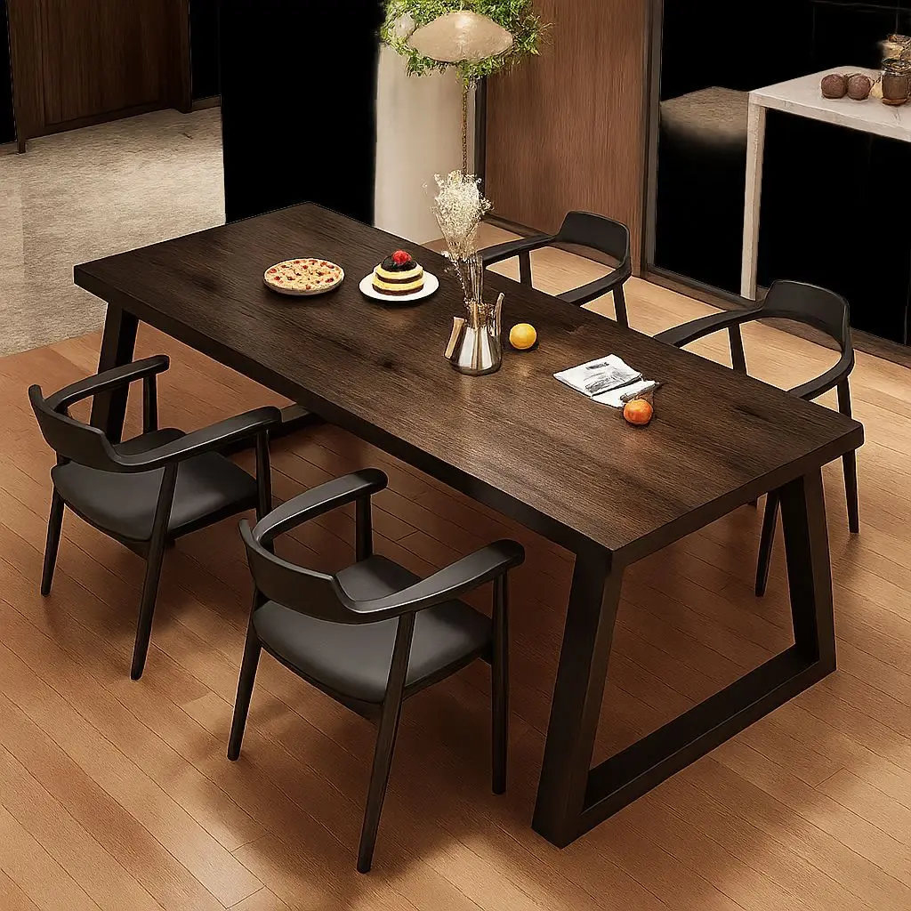 Dining table household living room dining table solid wood legs dining table and chair combination rectangular black walnut