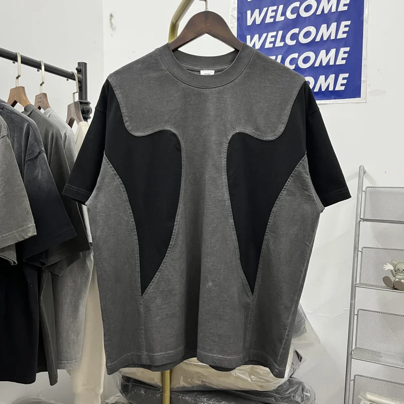 

Мужская футболка Heavy-Du в стиле пэчворк в стиле хип-хоп Sle ort-Sve, оригинальный модный брендовый топ High-Street Faion Retro ex