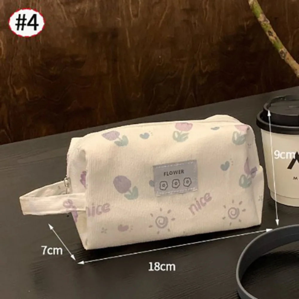 Large Capacity Tulip Pencil Case Resistant To Dirt Corduroy+polyester Portable Large Capacity Pencil Box Tulip Flowers