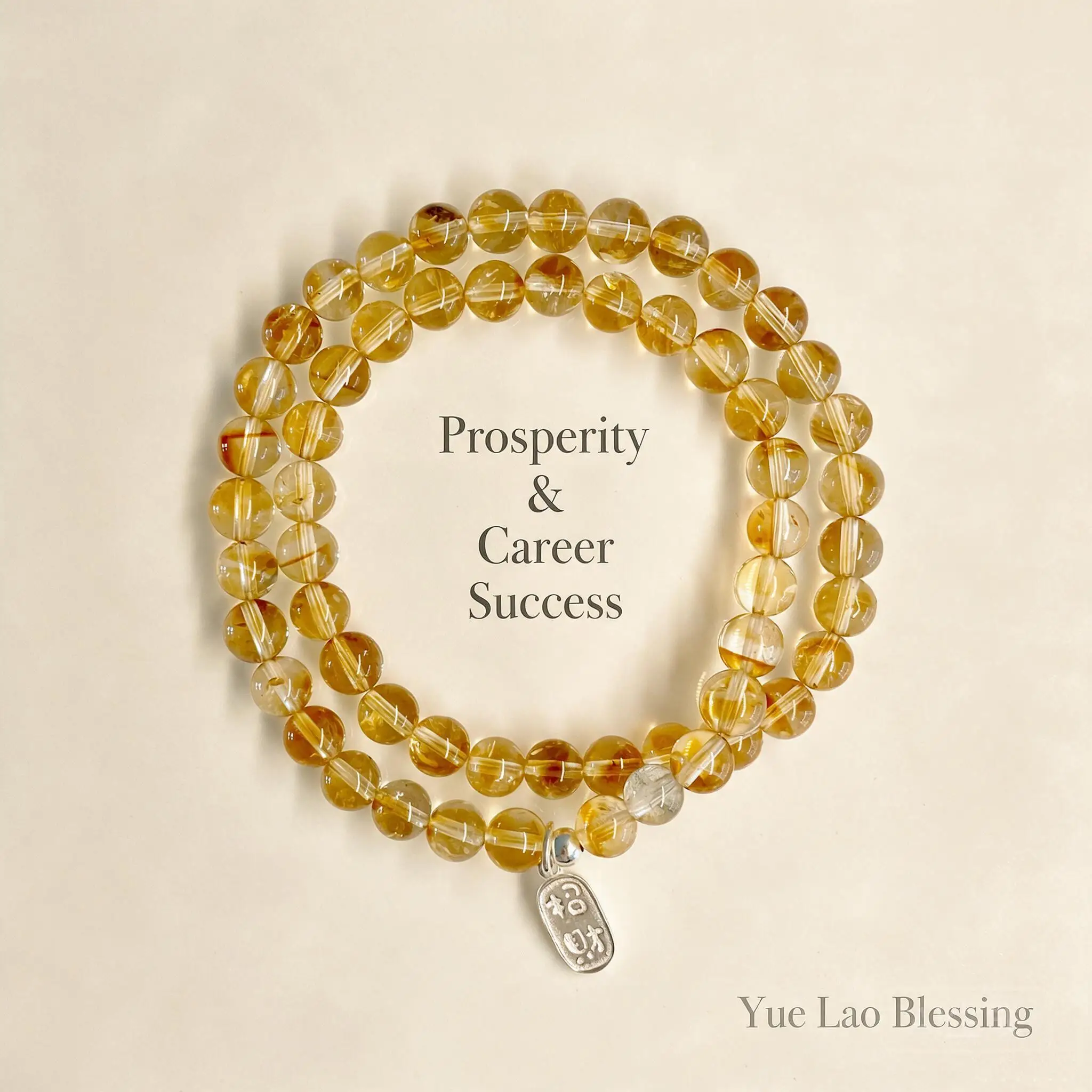 Chinese Style S925 Silver Natural Citrine Double Strand Charm Lucky Wealth Fortune Auspicious Blessing Handstring Bracelet Women