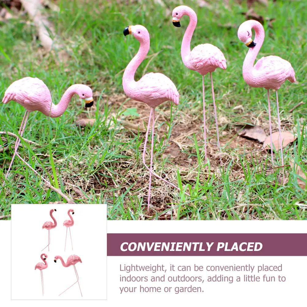 4Pcs Resin Animal Garden Ornaments Flamingo Potted Plant Decor Miniature Landscape Insert Micro Landscaping Flamingo Plug-in