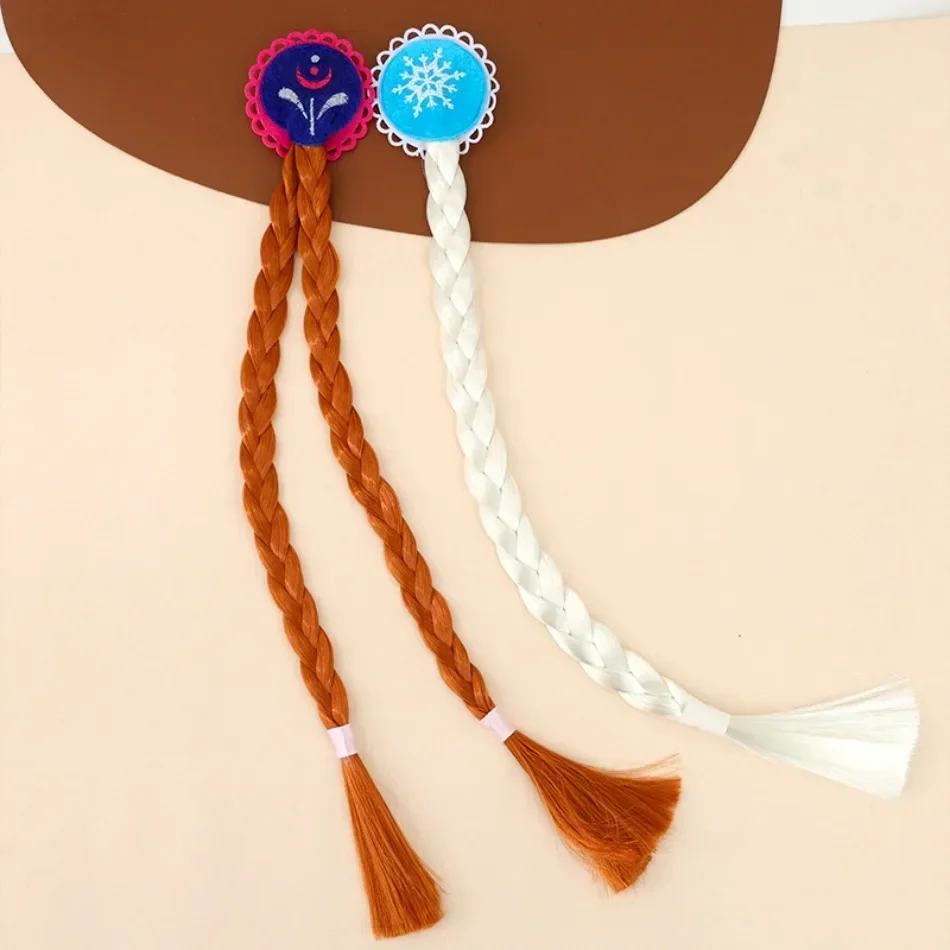 Kids Elsa Dress Up Braided Wig Braids Princess Dress Up Props Stage Performance Hair Anna COS Hair Kids Birthday Hairpin BB Clip