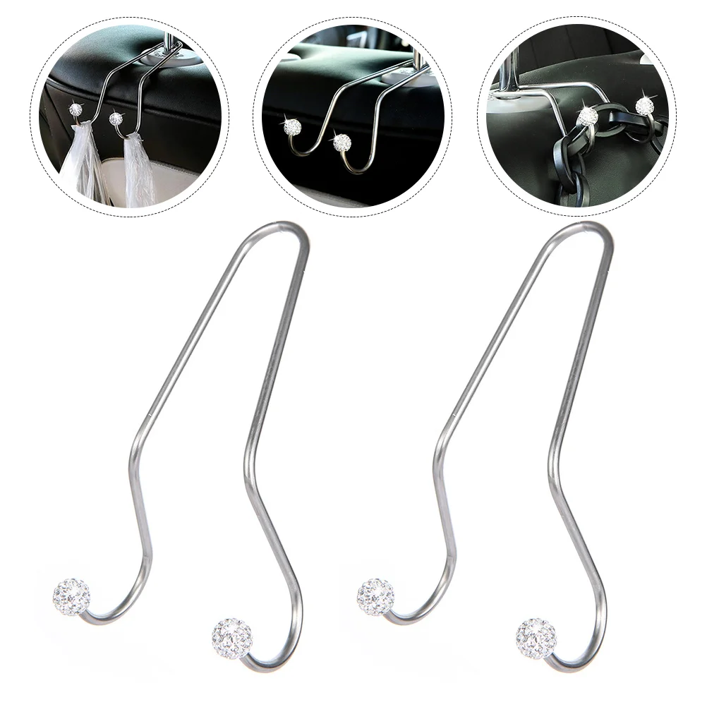 2 Pcs Armchair Hook Coat Hangers Auto Seat Back Hooks Rhinestone Backseat Diamond Universal Car Stainless Steel Headrest