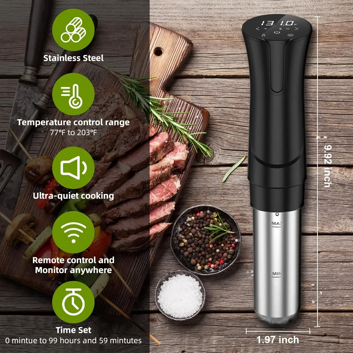 Vide Machine-Suvee Cooker (Wifi) Cocina de precisión Sous Vide-1000W Calentamiento rápido Immersión térmica, Pantalla táctil digital, Te preciso