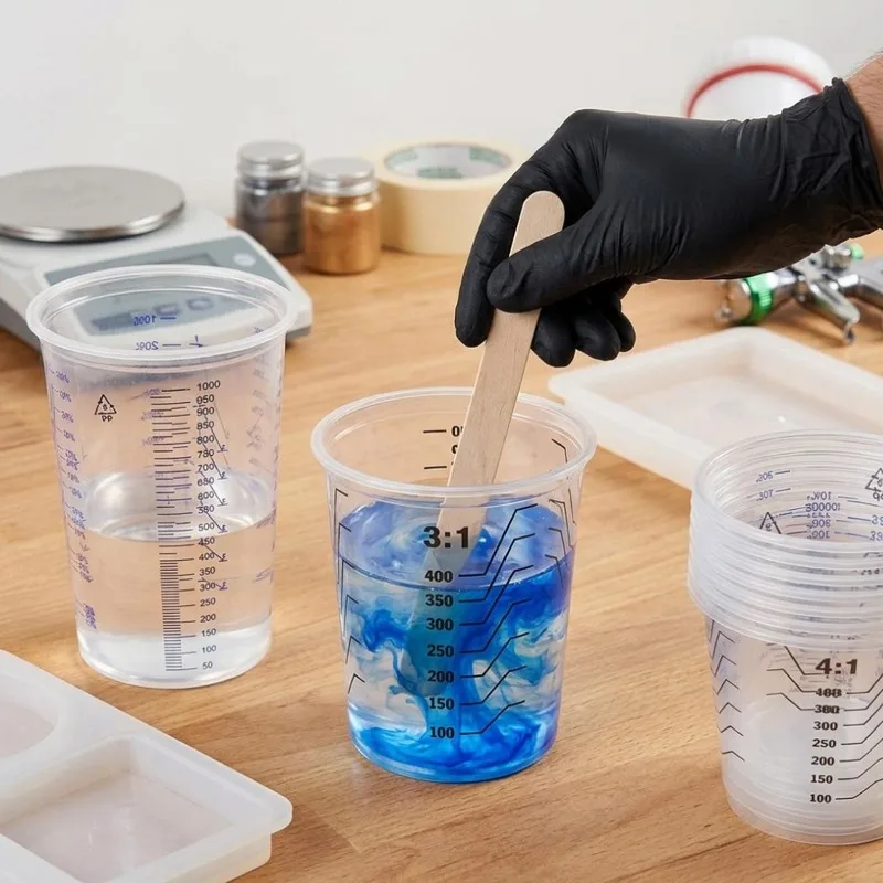 Disposable Clear Measuring Cups Plastic Calibrated Mixing Cup with Scale Mark for Baking Paint Pigment Experiment Use