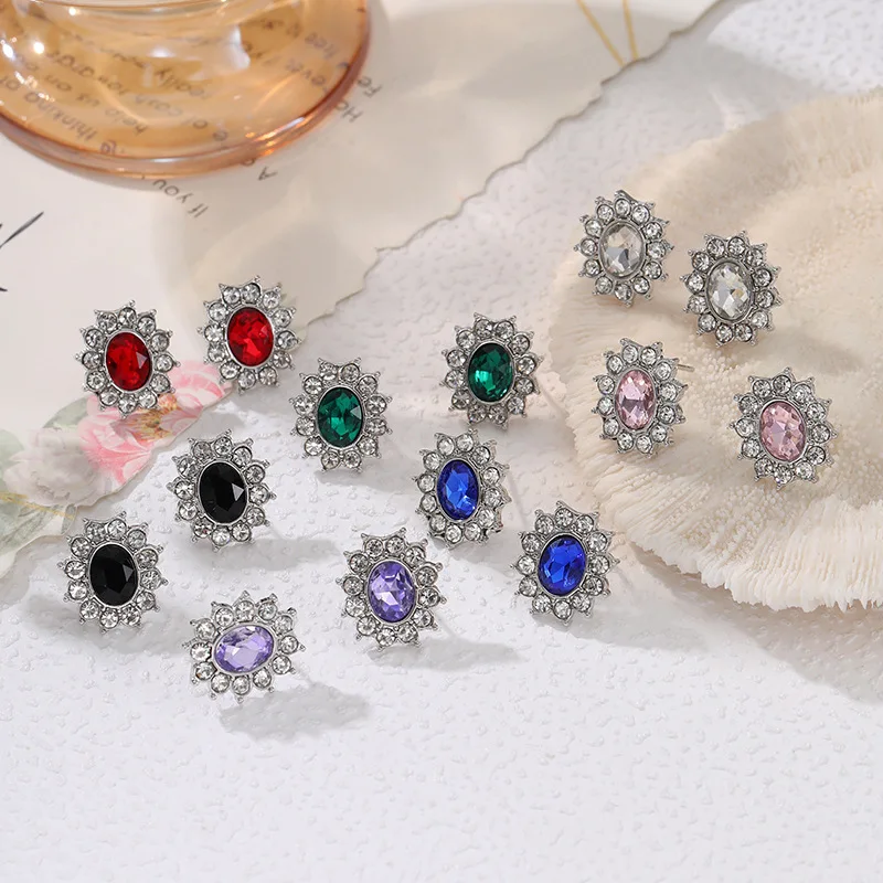 1set Hot Selling Light Luxury Style women's Colorful Zircon earrings, Colorful Simplicity Jewelry Wholesale multi-color In Stock