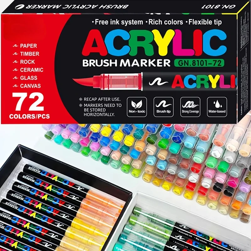 

12-48 Colors Acrylic Paint Pens Markers Brush Tip Paint Markers For Rock Painting Wood Canvas Stone,Christmas Gift DIY Crafts
