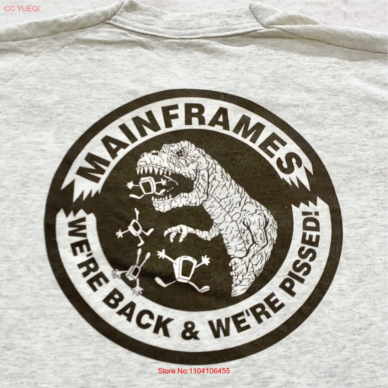 vtg 90s MAINFRAMES WE’RE BACK & WE’RE PISSED COMPUTER T-Shirt L pc ibm dinosaur