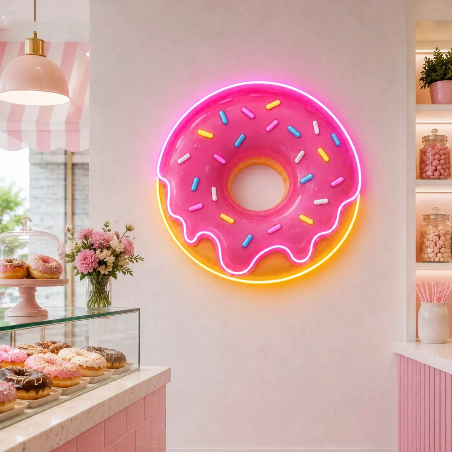 Pink Donut LED Neon Sign,Sweet Donuts Sign,Coffee Bar Sign,Dessert Shop Decor,Donut Neon Art,Donut Birthday Party Decor