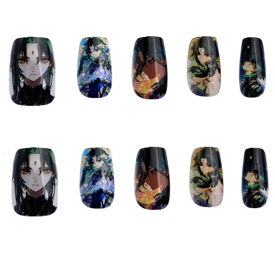 Popular Game Juvenile Warrior Xiao Cosplay Nail Tips Wind Attribute Green Cute Sensational Gift-Worthy Manicure Accessories