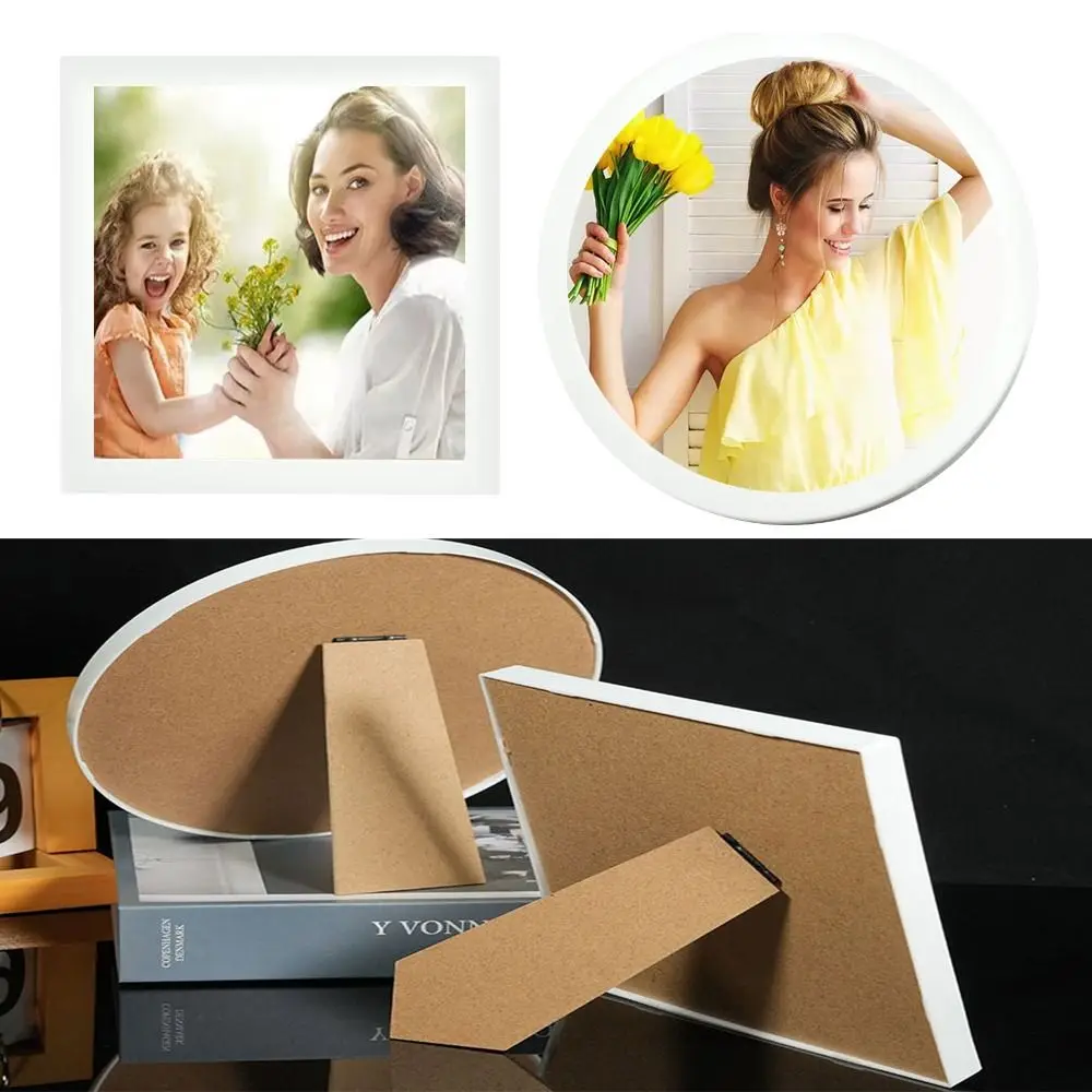 Handmade Work Bracket PVC Round Square Picture Photo Frame DIY With Stand Nail Art Jewelry Decoration Desktop Ornament