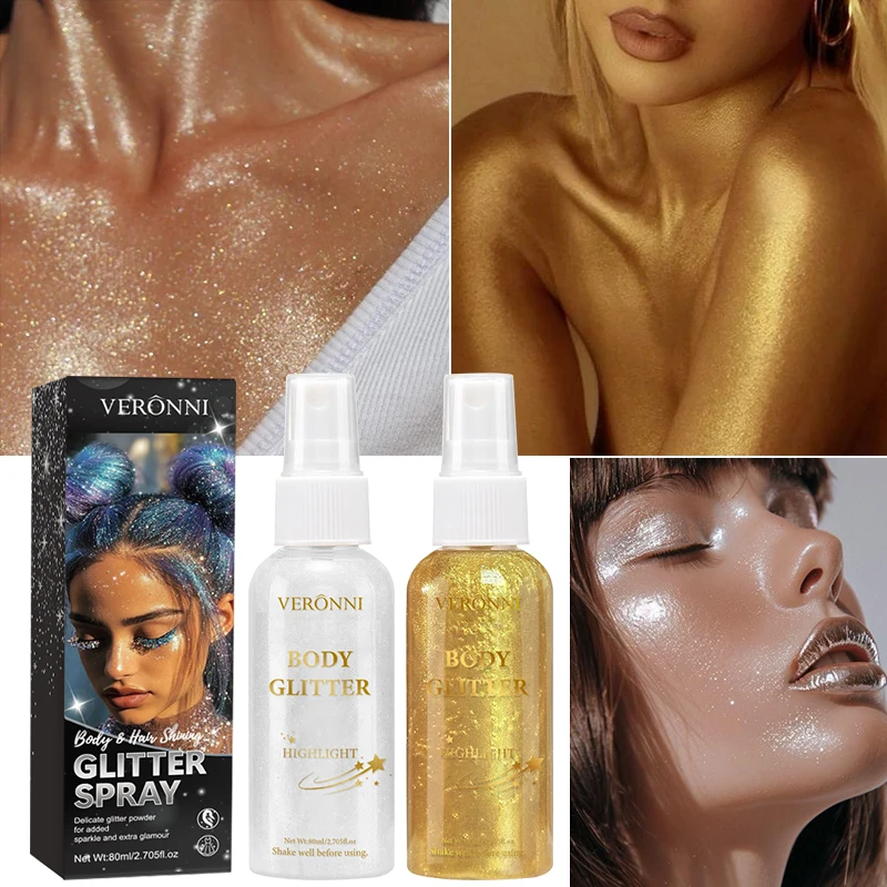 Spray evidenziatore glitterato per corpo, capelli, trucco per formare film rapido, spray per capelli sulla clavicola del corpo del viso, spray per evidenziatore per feste natalizie