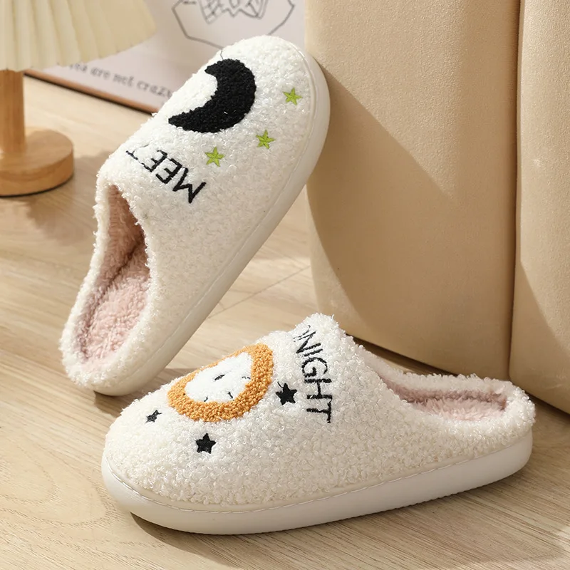 Women Slippers Winter 2024 New Cotton Slippers Women's Home Moon Clock Couple Indoor Warm Winter Comfort Slippers Chanclas Mujer