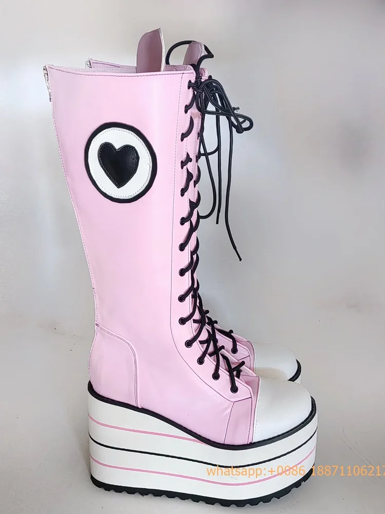 Sweet Girl Platform Heart Boots 2024 Autumn New Round Punk Street Rock Party Wedge Boot Fashion Casual Stage Women Custom Boots