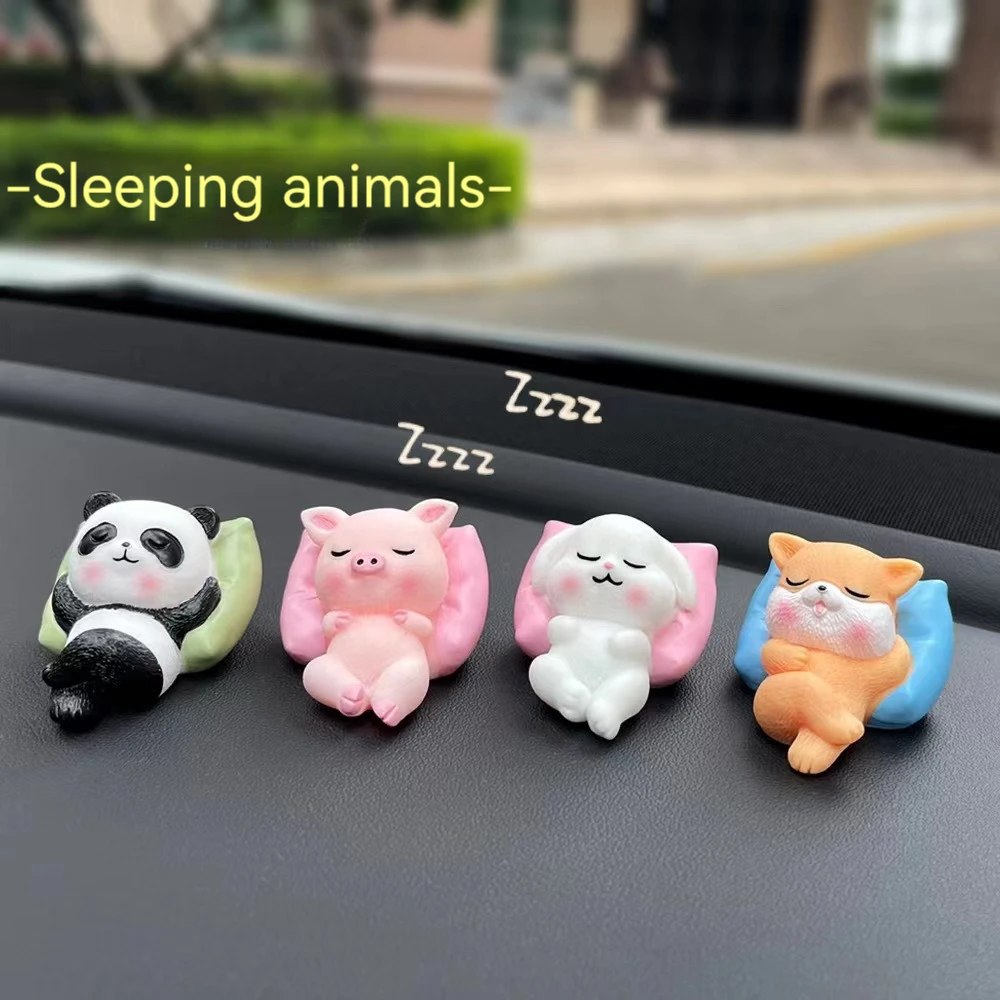 Sleeping Animals Resin Ornament Pig Rabbit Dog Pillow Sofa Blanket Home Decoration Panda Desktop Miniatures Figurines Room Decor