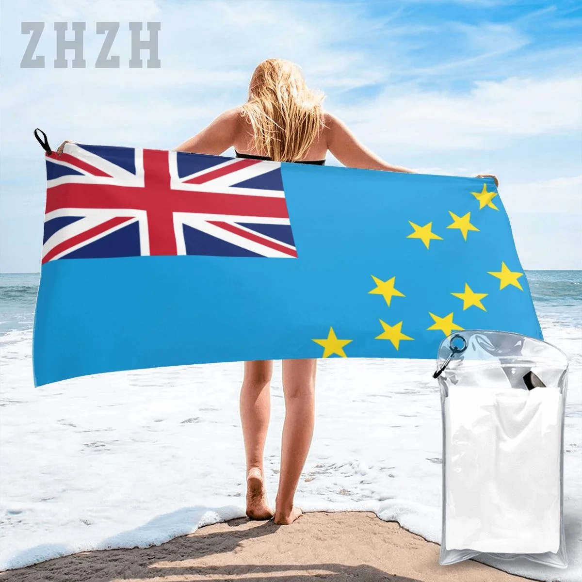 More Design Tuvalu Flag Emblem Bath Towel Quick dry Microfiber Absorbing Soft Water Breathable Beach Swimming Bathroom