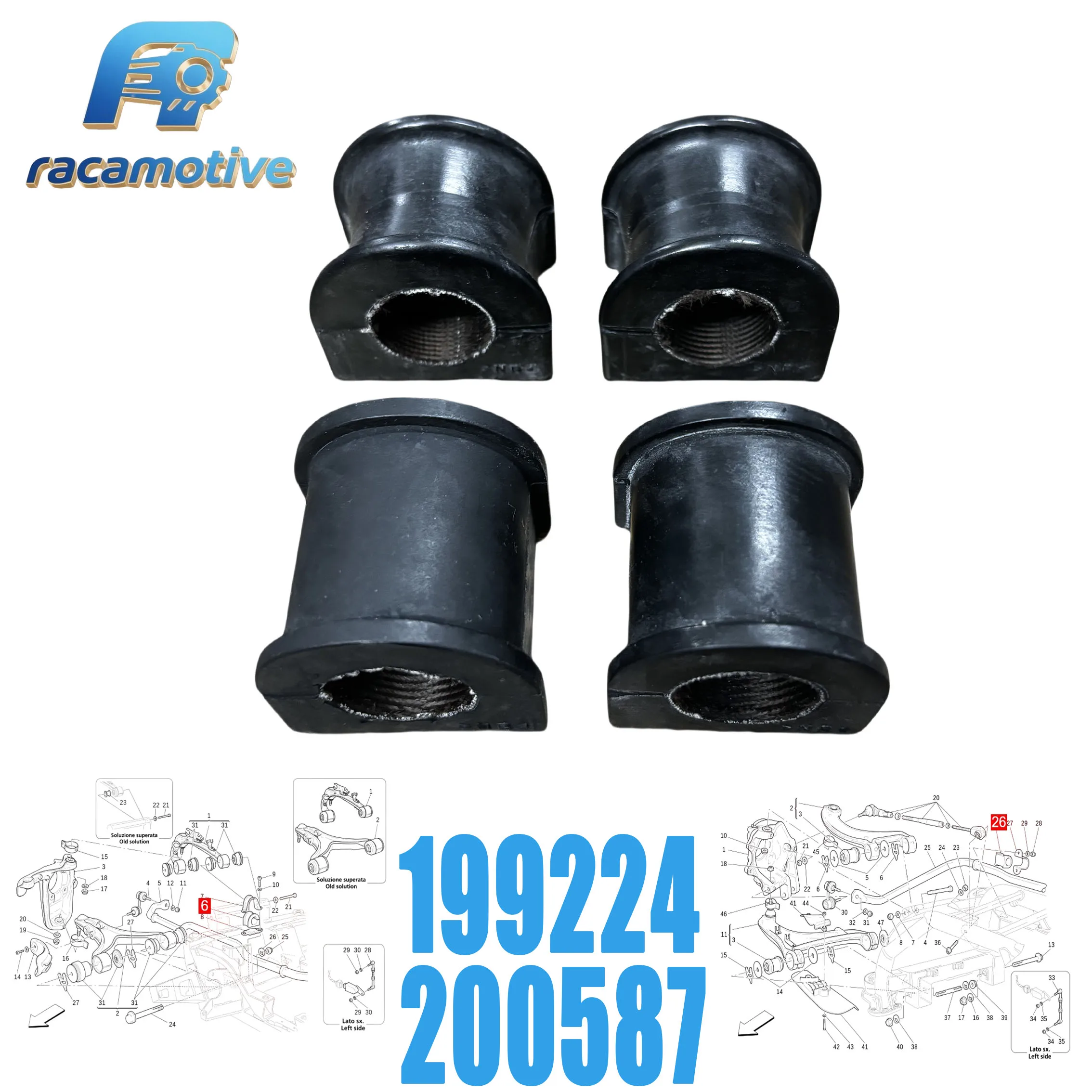 199224 200587 for Maserati GRANCABRIO M145 President M139 front and rear suspension stabilizer anti-roll bar bushings.