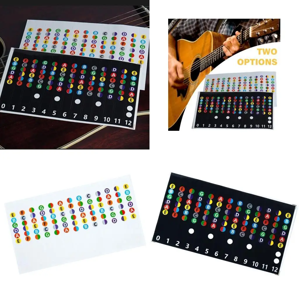 

652F 1 Sheet Guitar Fretboard Sticker Guitar Learning Tool Color Coded Guitar Note Sticker for Guitar Color Coded Note Decals