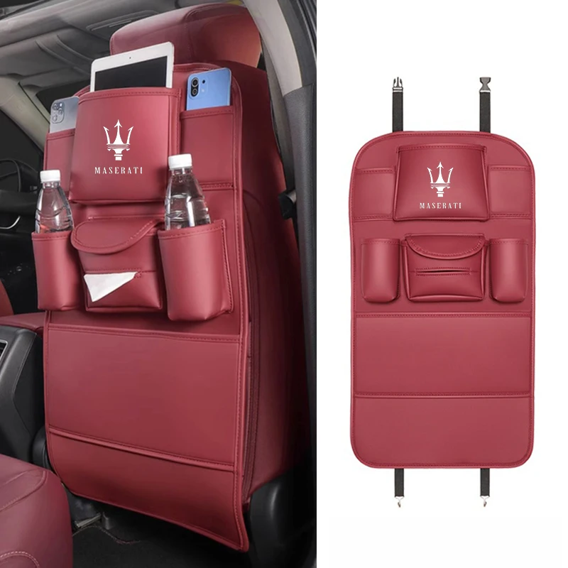 For Maserati Quattroporte Ghibli Levante MC20 Car 4 Colors Organizer Back Storage Bag Anti-kick Pad Auto interior Accessories