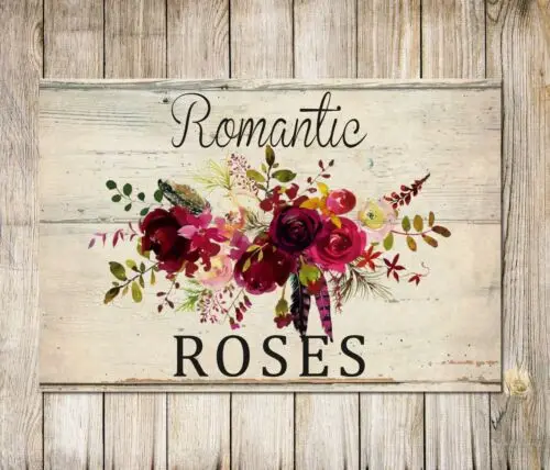 Shabby Chic Pink Roses Romantic Style Wall Sign Decor Metal Plaque