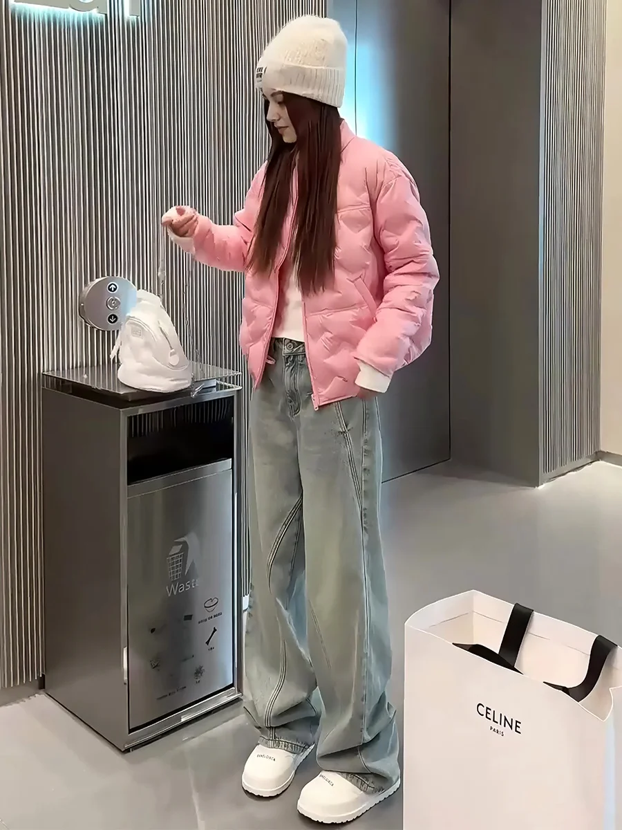 Faionable ligero ort mujer abajo Jaet 2025 invierno nueva llegada cálido Color puro coreano Sle Casual ajuste suelto