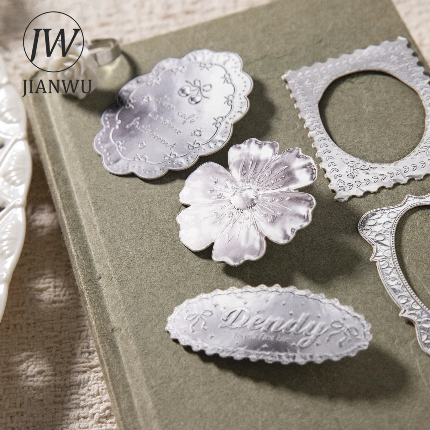 JIANWU Vintage Silver Flower Tree Animal Label Relief Landscape Material Collage Scrapbooking Sticker Journal Stationery