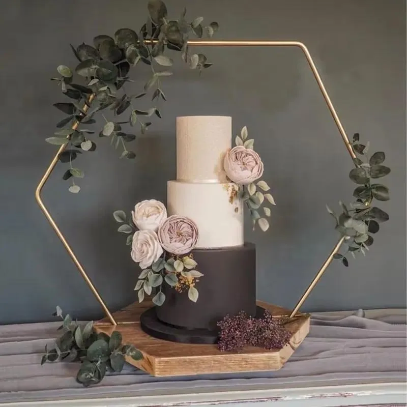 Luxury gold hexagonal iron cake rack 60cm, wedding centerpiece, birthday garden party dessert rack