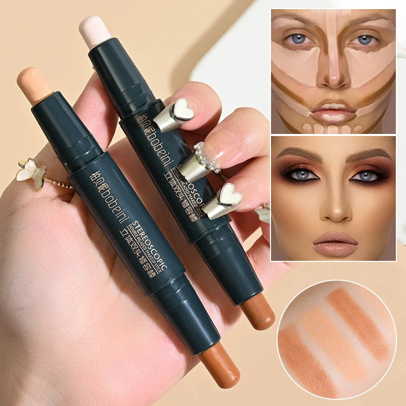Gesichtskonturierungsstift für das Gesicht, doppelter Verwendungszweck, aufhellender, formender Concealer-Stift, langlebig, natürlicher Nasenschatten, Konturierungskosmetik