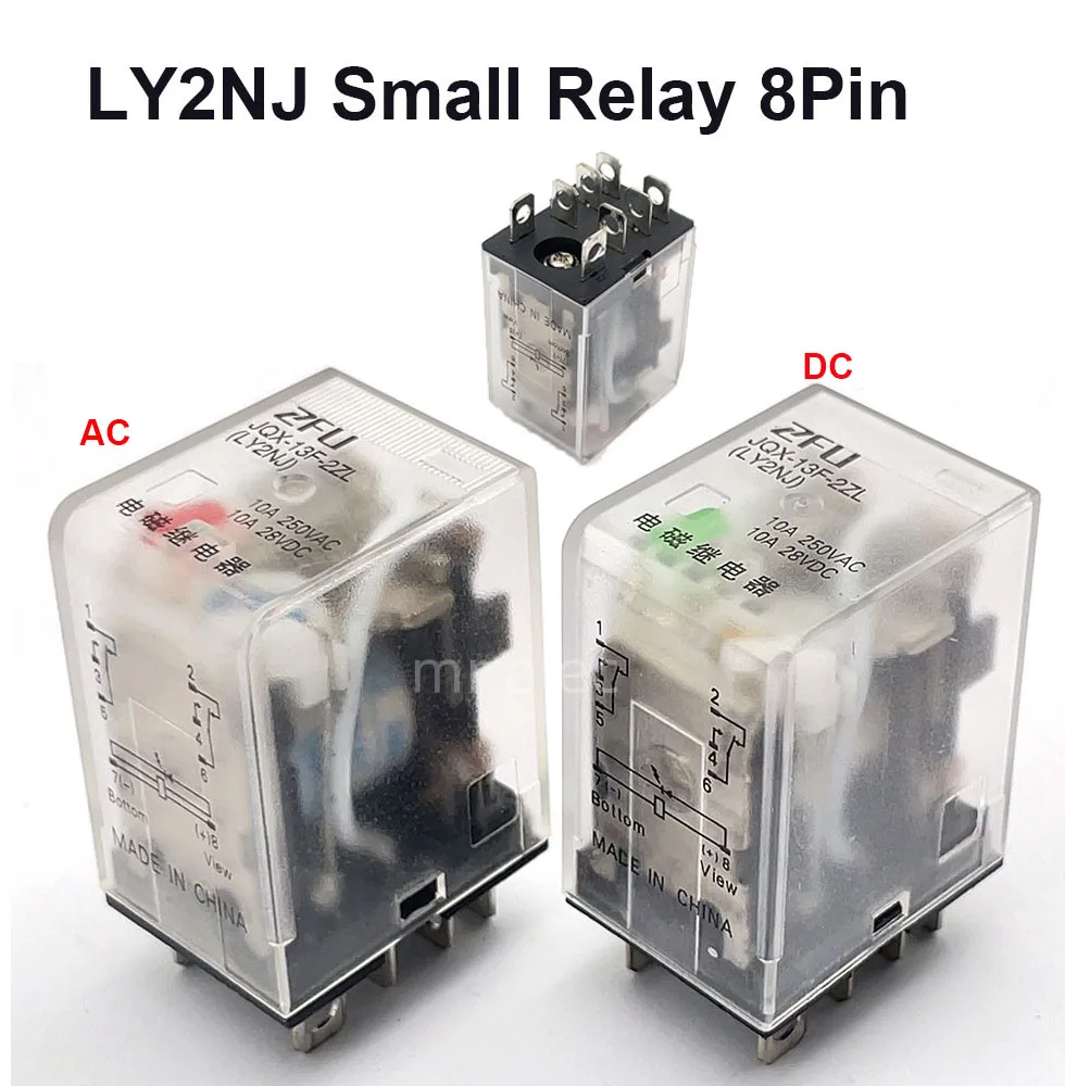 1 set  Relay LY2NJ  DC12V DC24V AC110V AC220V Small relay 10A 8 Pins Coil DPDT With Socket Base 8pin 10A