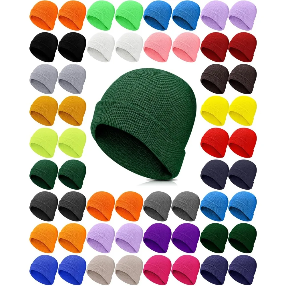 

200 Pack Christmas Operation Kids Winter Beanies Knitted Bulk Child Warm Cold Weather Hat Thick Assorted Color