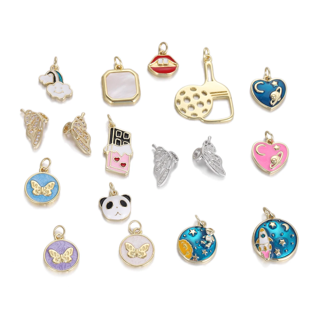 Cute Blue Planet Butterfly Chocolate Charms for Jewelry Making Supplies Gold Color Enamel Pendant DIY Necklace Jewelry