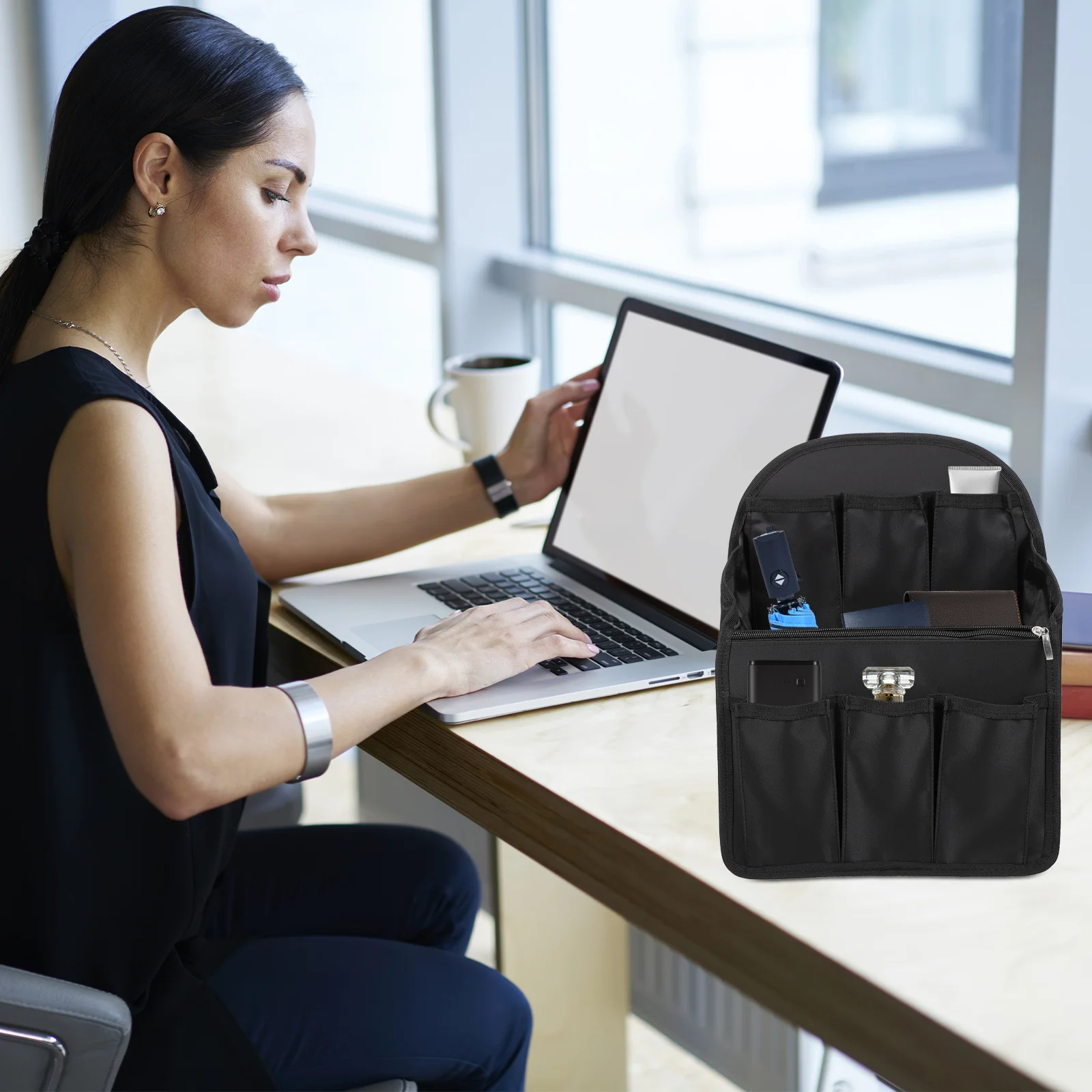 

1Pcs Portable Backpack Organizer Insert Black Multiple Pockets Design for Easy Access Essentials Backpack Organizer Insert