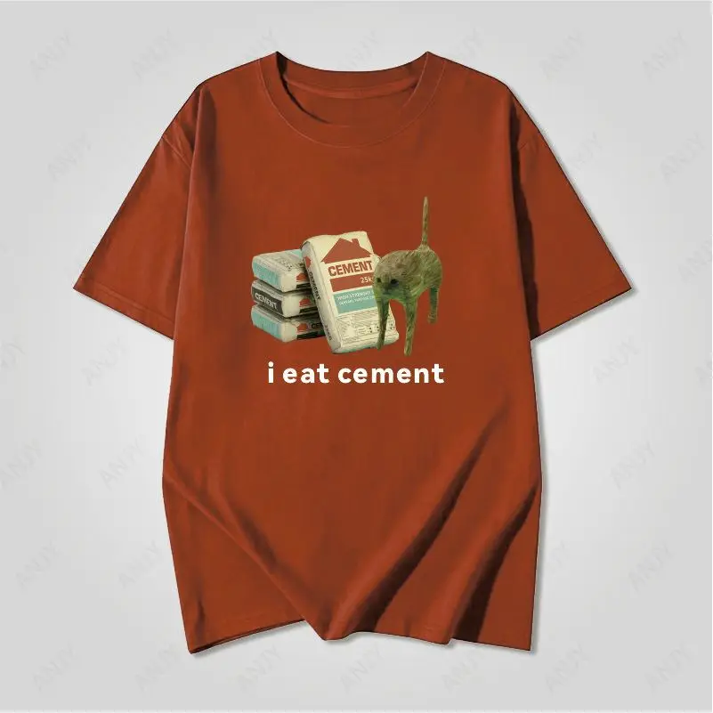 Fun Parody Cat Cement Bag Pattern T-shirt, Summer Loose and Versatile Trend, Fun Parody Unisex Top