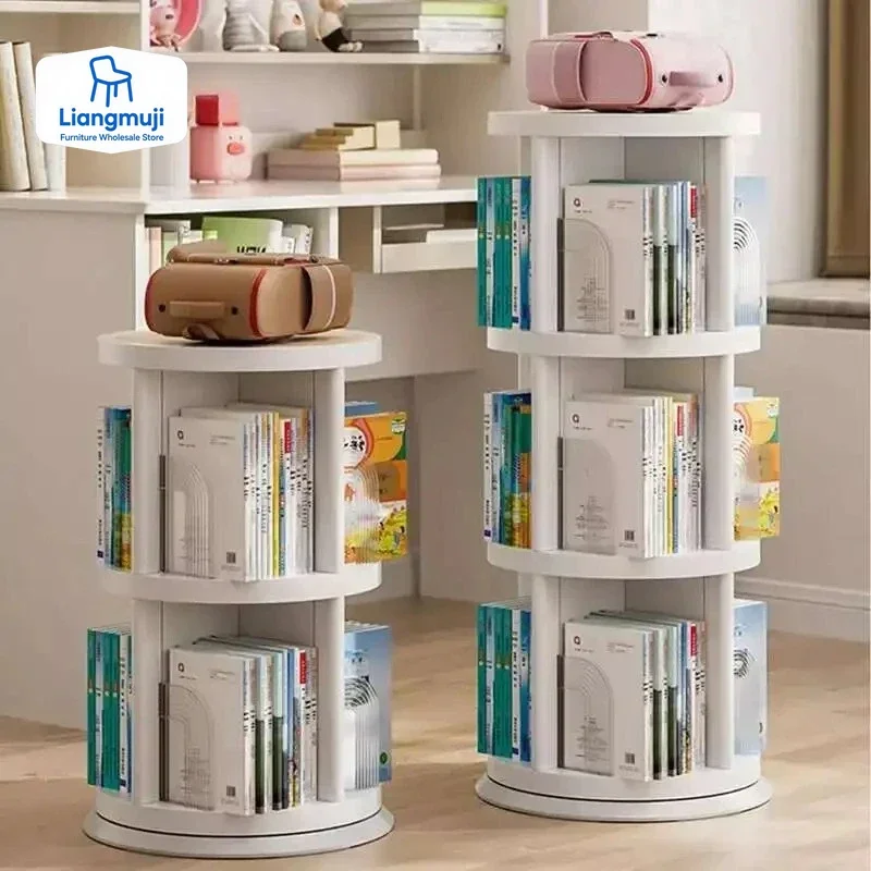 

Cabinets Bedroom White Bookcase Display Shelves Mobile Rotating Bookcase Organizer Round Estante Para Livros Modular Furnitures