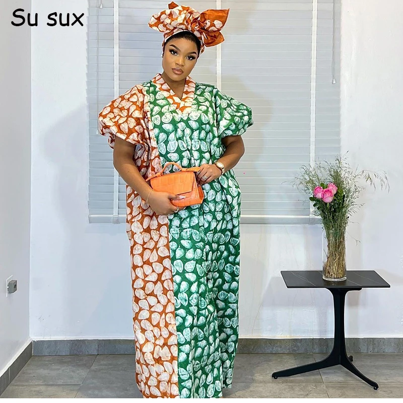 

African Dresses For Women Traditional 2024 Spring Summer Dashiki Africa Clothing Plus Size Print V Neck Maxi Dress Robe Africain