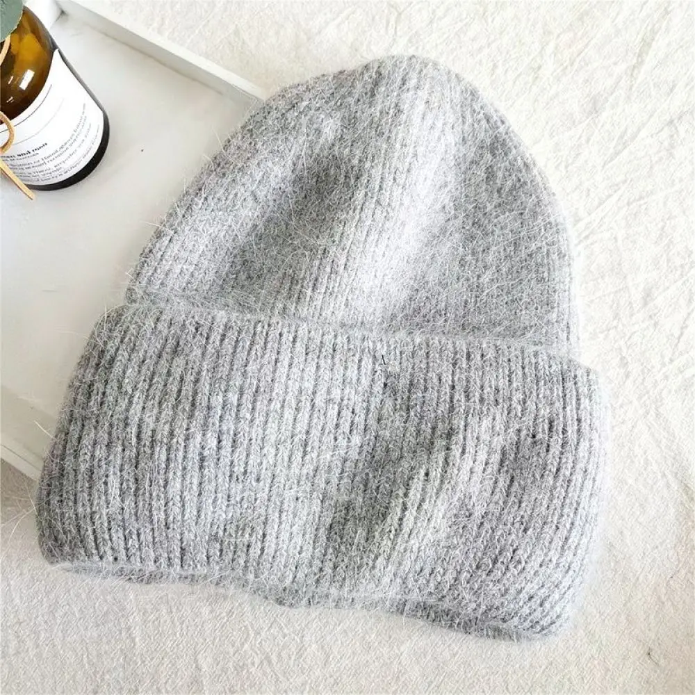 Soft Ribbed Knitted Beanie Hat Women Winter Warm Cap Casual Fashion Candy Color Elastic Bonnet Elegant Outdoor Accessory