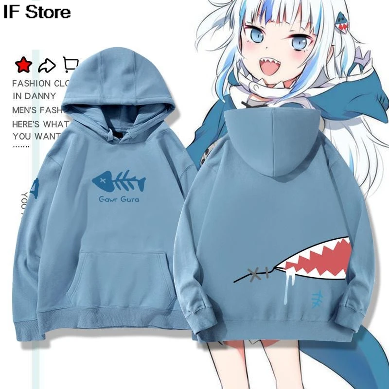 Sudadera con capucha Hololive VTuber Gawr Gura, ropa y2k, nueva sudadera con capucha para hombre y mujer, sudaderas con capucha Harajuku para otoño/invierno para niño y niña
