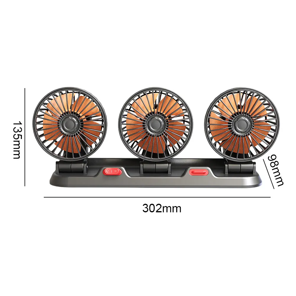 Ventilador elétrico automotivo ajustável para painel, baixo ruído, 360 °, 3 cabeça, 5V, 12V, 24V, sem escova, RV, caminhão