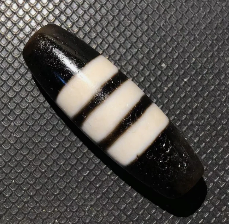 Magic Tibetan Old Agate 3Line Healer Medicine Cinnabar Totem dZi Bead 12*36mm