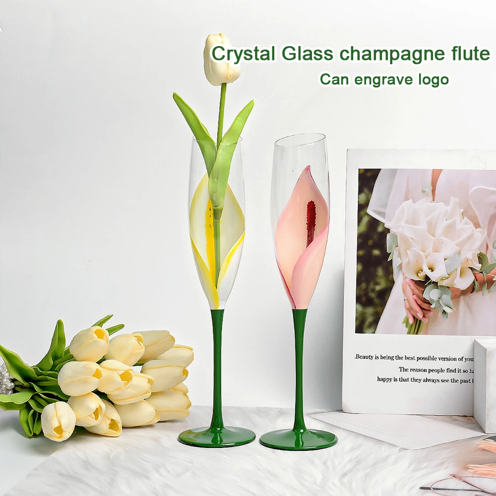 (Can Engrave Logo) 250ML Hand-painted Crystal Glass Champagne Cup, Home/Party/Wedding Colored Goblet