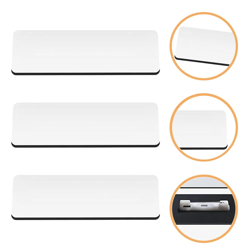 3Pcs Work Name Badges DIY Blank Lightweight Pin Brooch Tags Wear-Resistant for Conferences Exhibitions Sublimation Printing