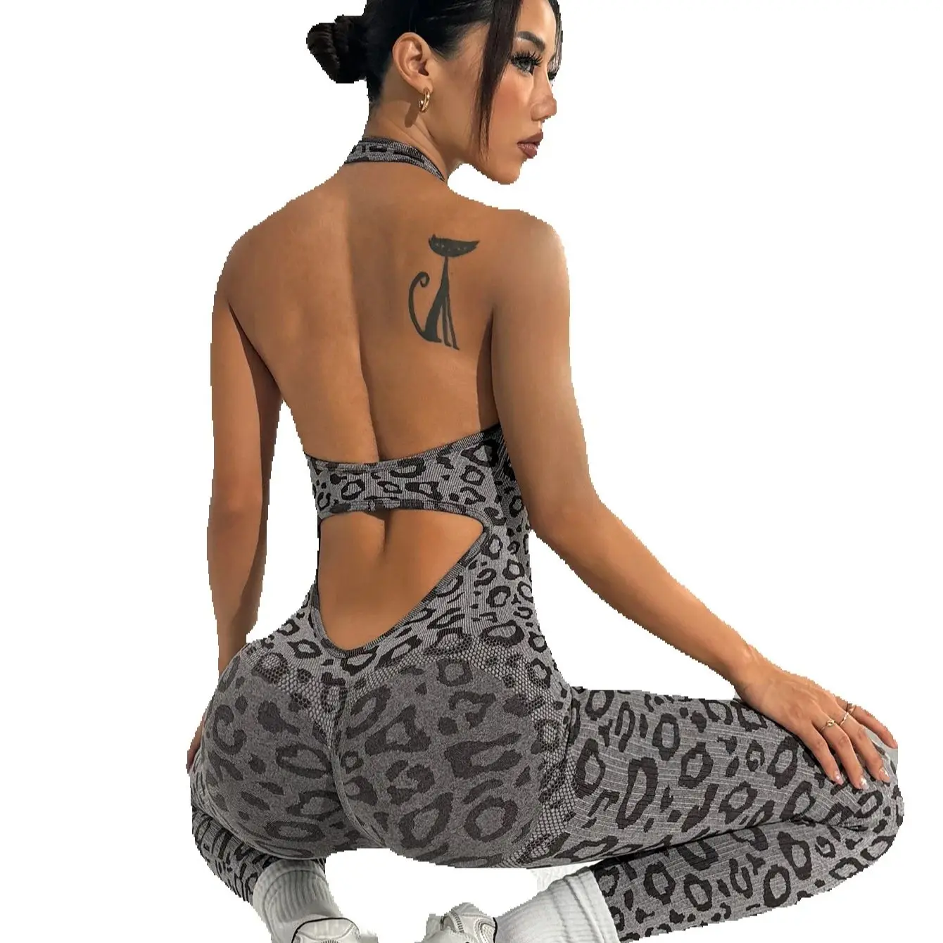 Chaleco sin mangas acolchado con estampado de leopardo, mono deportivo de autocultivo con estampado de leopardo y espalda descubierta para levantar la cadera, tenis y Yoga