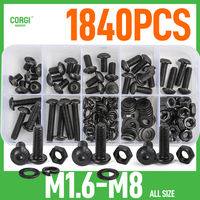 M1.6 M2 M2.5 M3 M4 M5 M6 M8 Round Hex Cap Screw kit 1840 10.9 Grade Black Socket Button Head Allen Drive Screws Bolt ISO7380