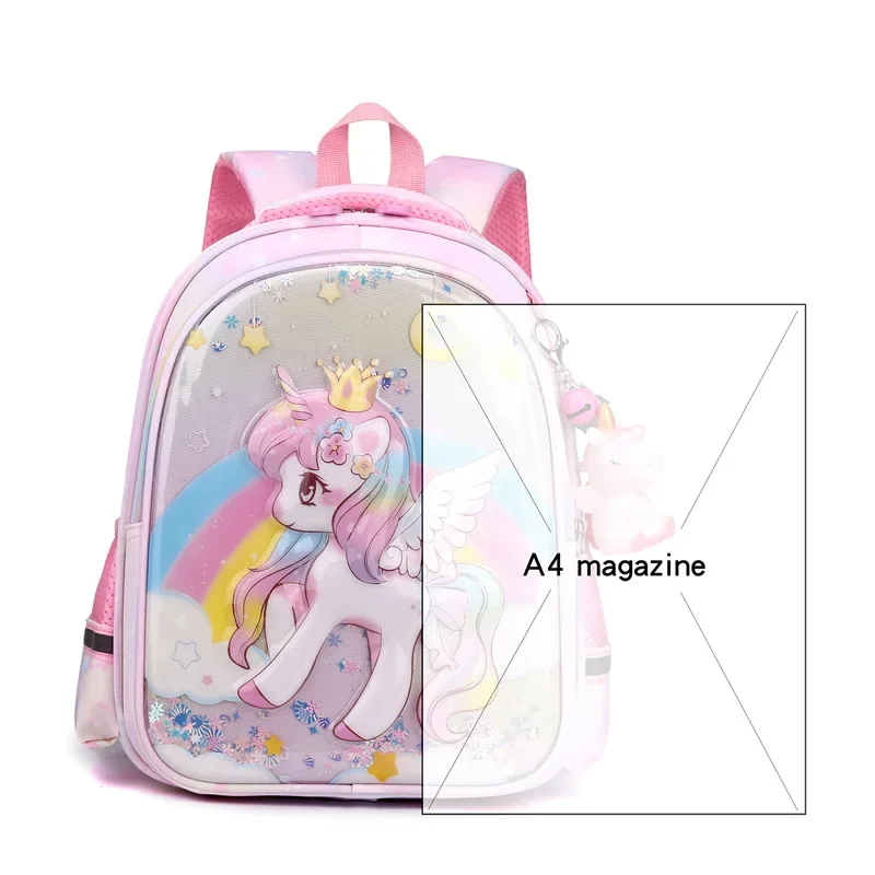 Girls' Schoolbag Cartoon 3D Rainbow Quicksand Unicorn Student Stationery Storage Cute Burden-reducing Backpack for Kids