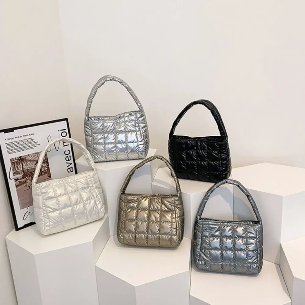 

Trendy Soft Cotton-padded Handbag Embroidered Fashion Down Cotton Tote Bag Simple Large Capacity Puffy Bag Unisex